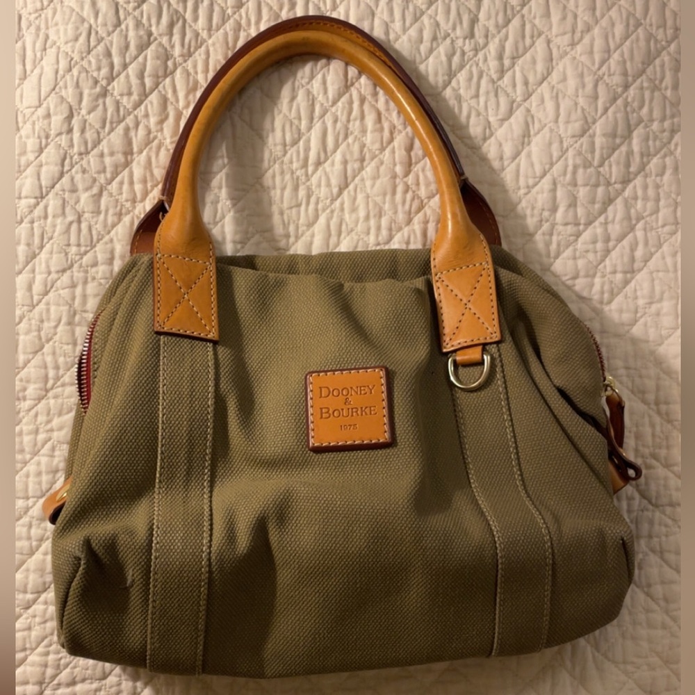 Dooney & Bourke Olive Satchel with Tan Leather Trim